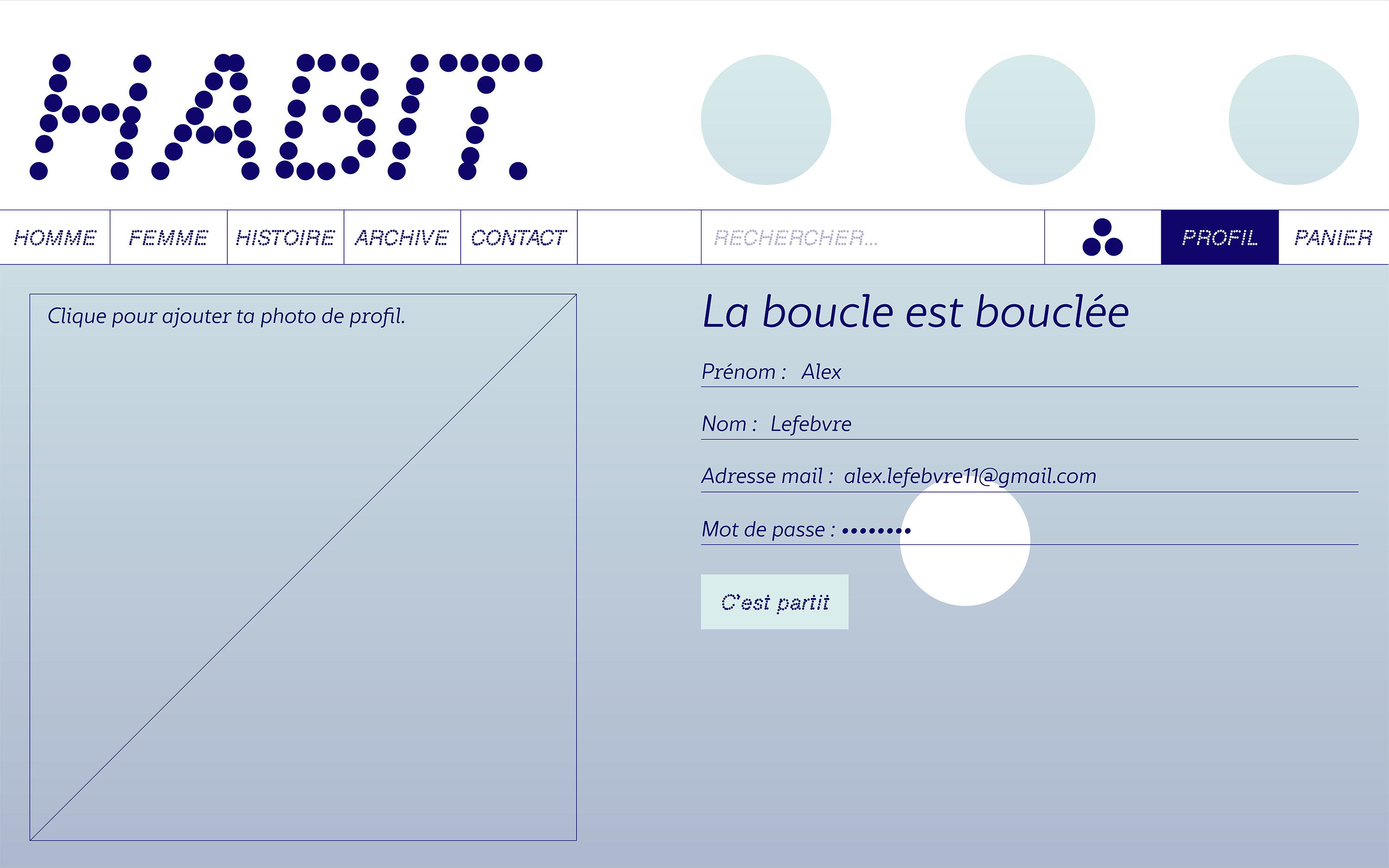 Site internet page compte